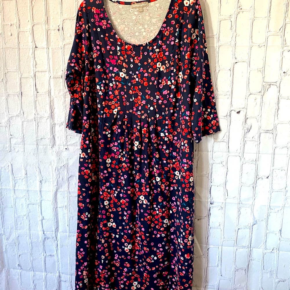 WOMEN WITHIN NAVY FLORAL PRINT TUNIC DRESS FOR A SHORT SLEEVES PLUS SIZE 14